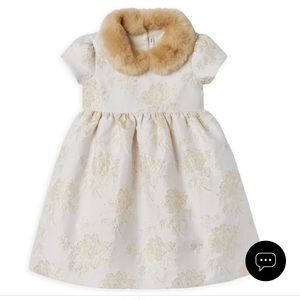 Janie & Jack faux fur collared white gold dress